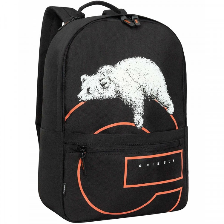 Рюкзак для мальчиков (Grizzly) арт.арт.RQL-614-1/1 черный - рыжий 30х43х14 см
