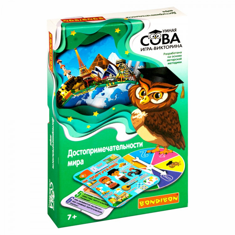 Игра настольная Викторина Умная сова Достопримечательности мира (Bondibon) арт.ВВ4905-1