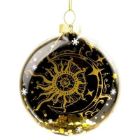 Украшение на ёлку стекло (форма Медальон) 08,5см "Солнце и звезды" арт.81800
