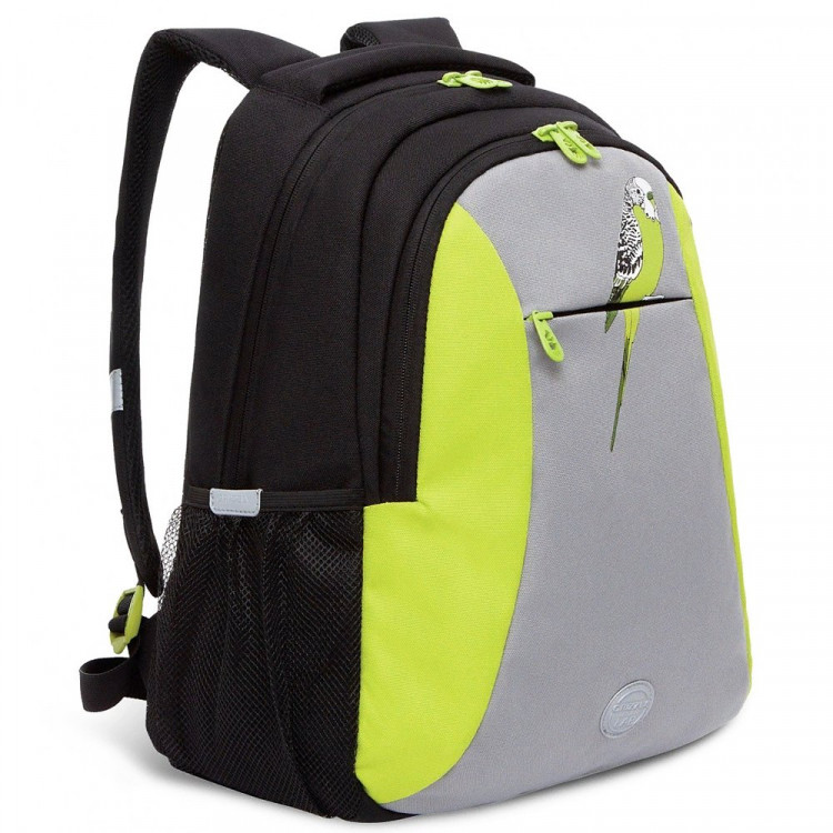 Рюкзак для девочек школьный (Grizzly) арт RD-242-4/1 черный-салатовый 31х42х18см