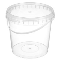 Ведро пищевое 1,0л с крышкой, с бел. ручкой круглое D=130мм цвет прозрачный