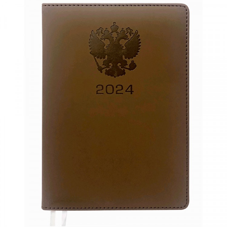 Ежедневник А5 2024 к/з deVENTE "Emblem" коричневый 160л., 2 ляссе арт.2232423