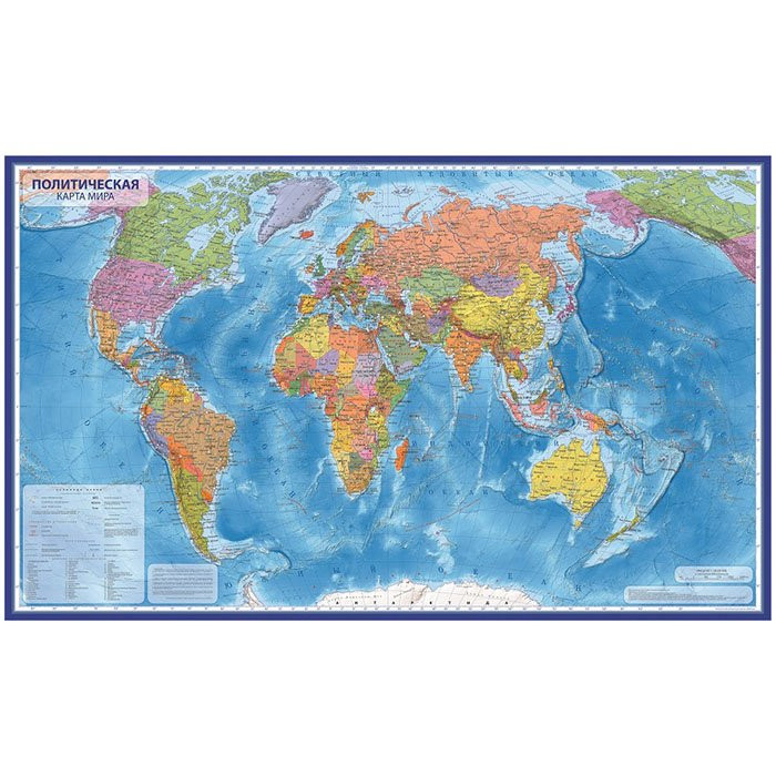 Карта мира настенная политическая 101*70 1:32 с флагами интерактивная ламинированная арт КН040