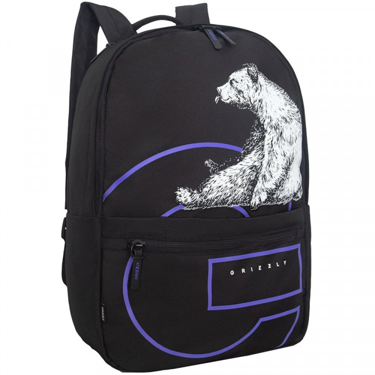 Рюкзак для мальчиков (Grizzly) арт.арт.RQL-614-1/3 черный - фиолетовый 30х43х14 см