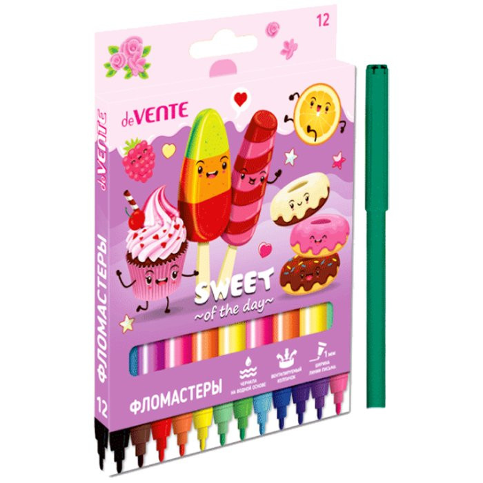 Фломастеры (deVENTE) Sweet 12 цветов картонная коробка арт.5081105