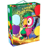 Пакет подароч. бумаж. 31*40*11,5см "С Днём рождения!" Попугай Кеша арт.10000792