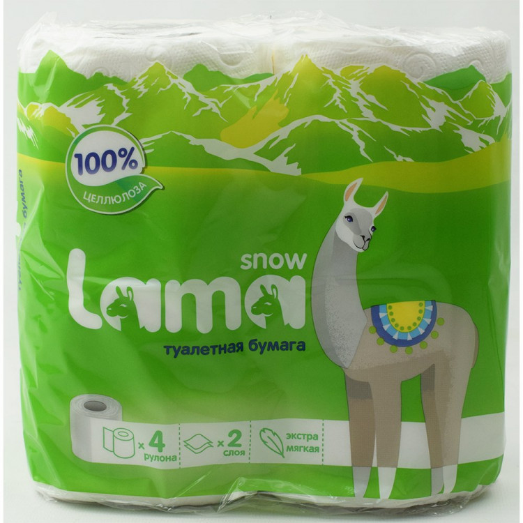 Бумага туалетная 2-слоя втулка 4рулона в упаковке 17,5м Snow Lama