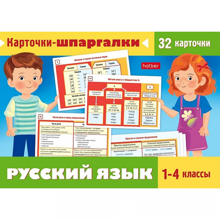 Карточки-шпаргалки А6 (Hatber) Русский язык 1- 4 класс 32 карточки арт.НП_31318