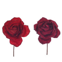 Украшение декор. на клипсе "Цветок. Роза" цв.красный, бордовый арт.741165
