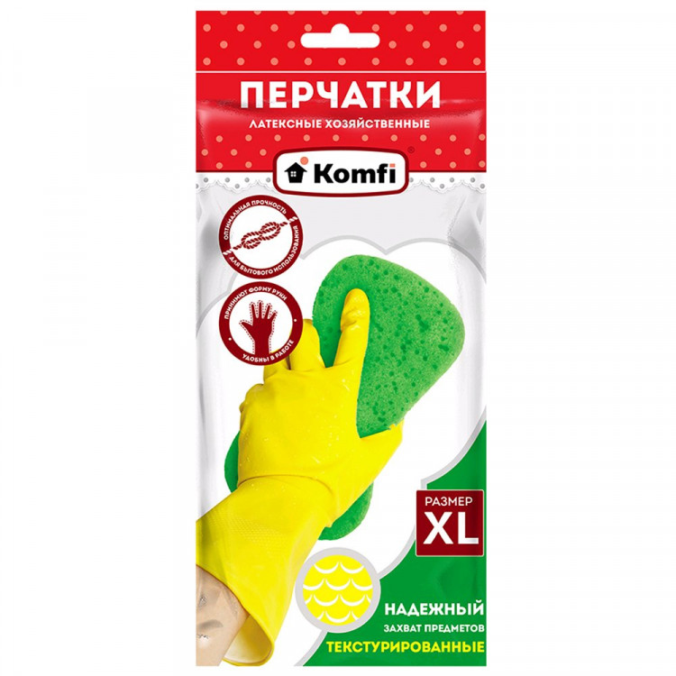 Перчатки хозяйственные латексные без х/б напыления Komfi размер ХL