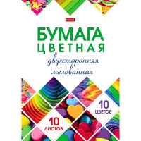 Цветная бумага А4 10 цветов мелованной двухсторонней (Hatber) Мозаика в папке арт.10Бц4м_24267