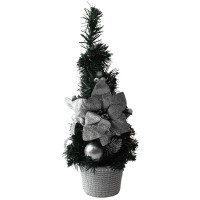 Композиция новогодняя настольная в горшочке "Зимняя нежность" 40см цв.серебро арт.107-6188