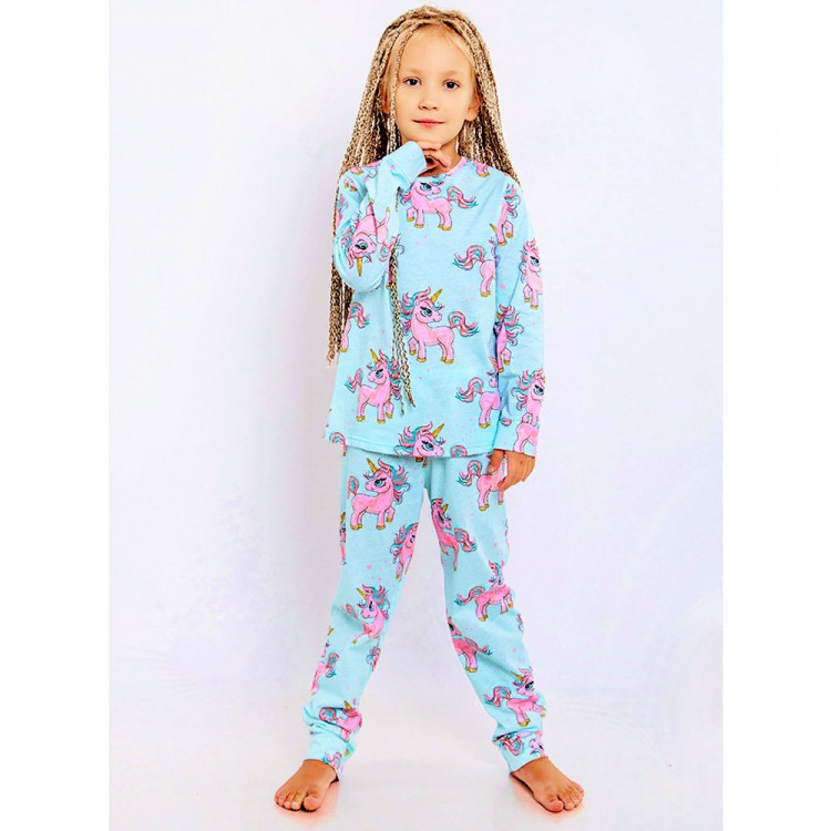 Пижама для девочки (Юлала) артикул 0936100803 (лонгслив+брюки) размерный ряд 28/98-36/140 цвет голубой