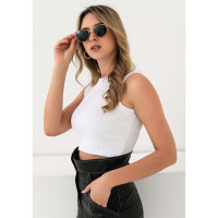 Топ для девочки подростковый арт.EMOTION DAY Strip Crop размер 42 цвет белый 95% хлопок 5% эластан