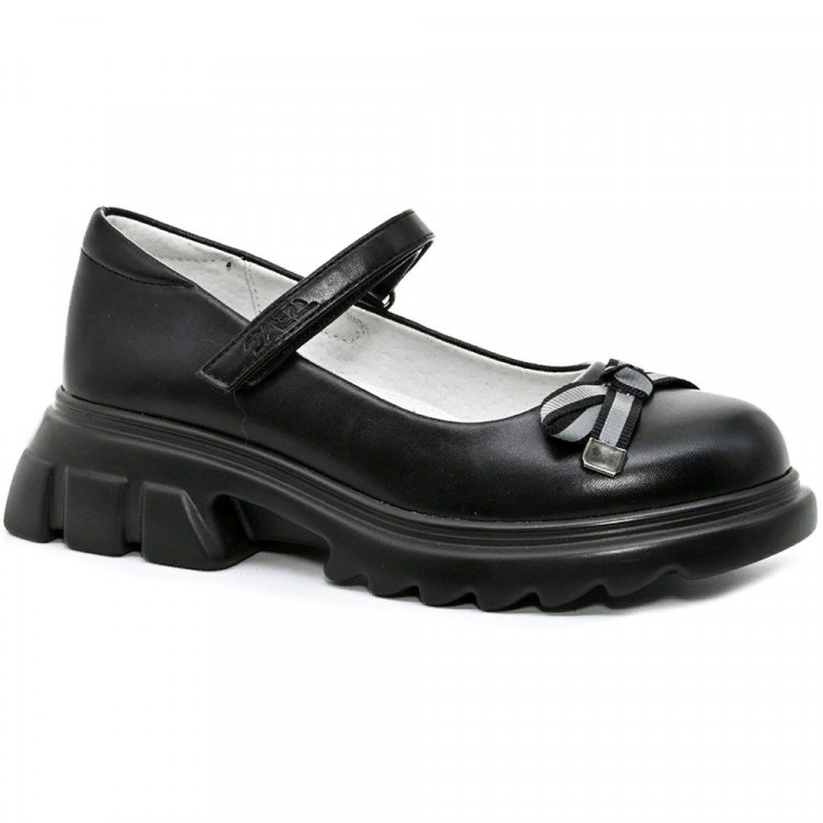 Туфли для девочки (Qwest) черные верх-искусственная кожа подкладка-натуральная кожа размерный ряд 33-38 арт.222T-G6-3236