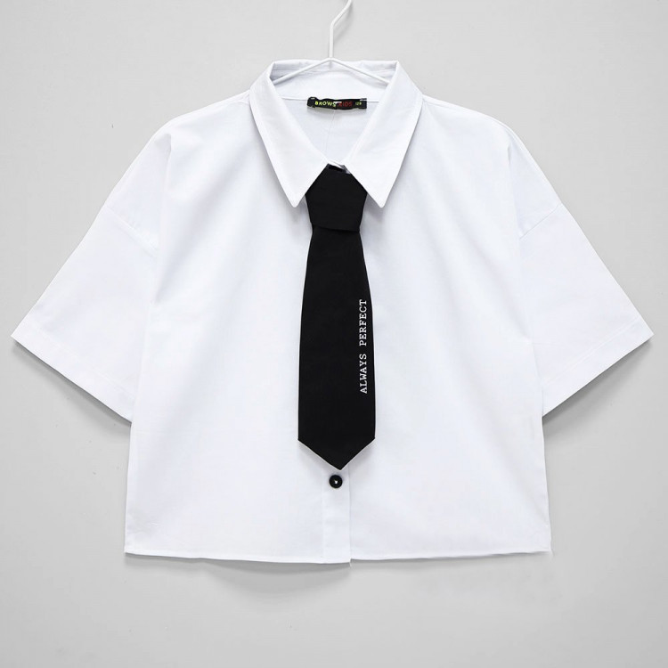 Блузка для девочки (BR) короткий рукав цвет белый арт.12389 размерный ряд 32/128-44/164