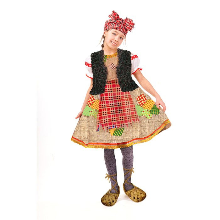 Костюм для девочки Баба-Яга (платье,жилетка,шапка) р.38(146-152) ткань арт.1019 к-18-38