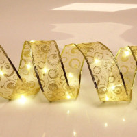 Гирлянда электрическая для дома лента 2*0,06м "Морозные узоры" цвет ленты золото цвет теплый белый (на батарейках) арт.185-0265