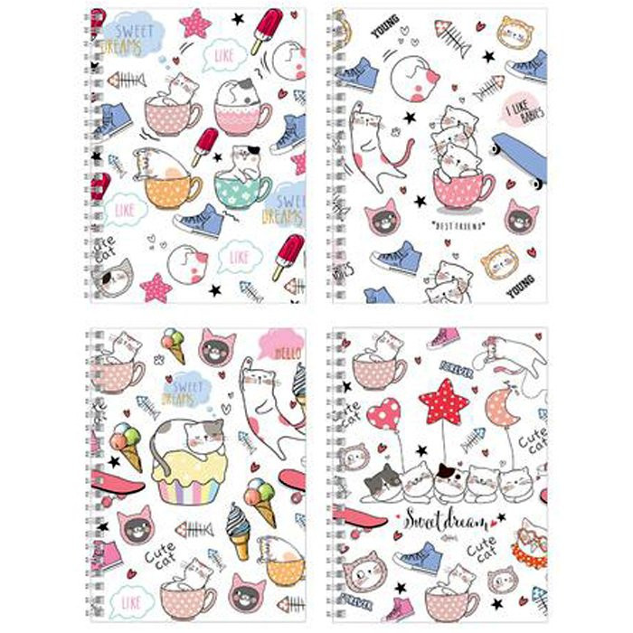 Записная книжка А6 твердая обложка на гребне 80 листов (BG) Котятки ассорти арт 8323