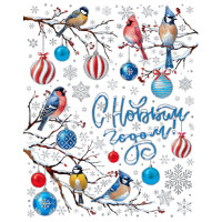 Украшение-наклейка на окно 30*38см "Птицы. Шарики" арт.94292