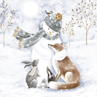 Салфетки бумажные 24*24см 3 слоя 25шт/уп. Bouquet "Снеговик и его друзья" арт.57526