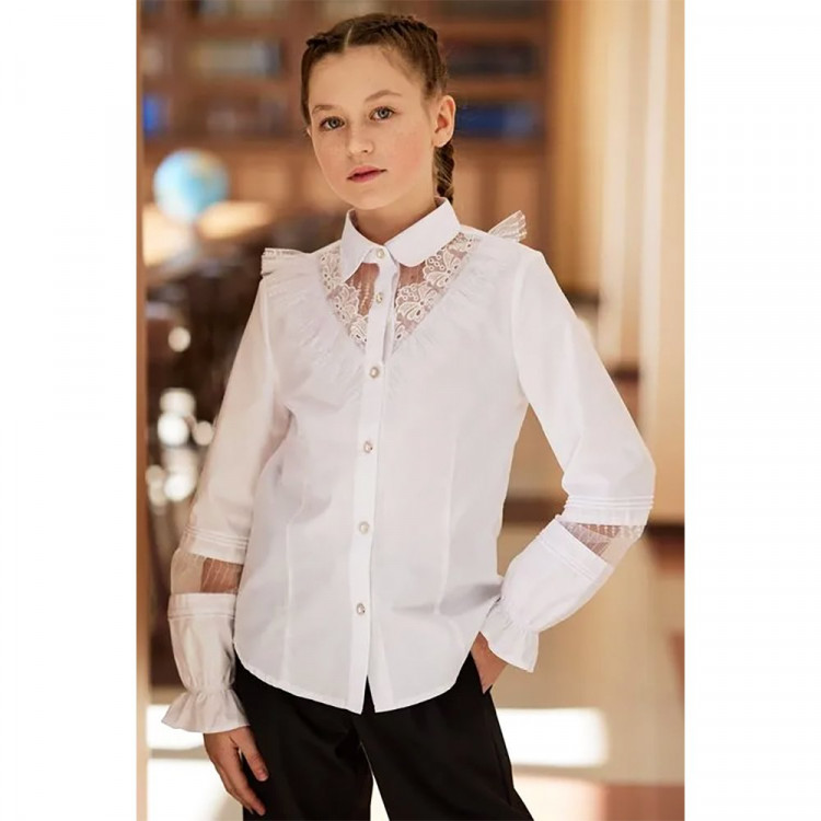 Блузка для девочки (Делорас) длинный рукав цвет белый арт.C63231 размерный ряд 30/122-40/152