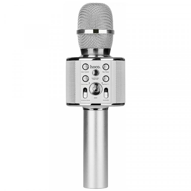 Караоке микрофон HOCO BK3 (Bluetooth,динамики,USB) цв.серебристый