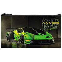 Пенал-косметичка 1 отделение плоский (Оникс) ПМП 01-20 Зелёное авто 205х108мм мягкий