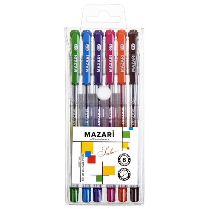 Набор ручек маслянных 6 цветов (Mazari) Sailor  в пластиковом блистере арт.M-5700-6