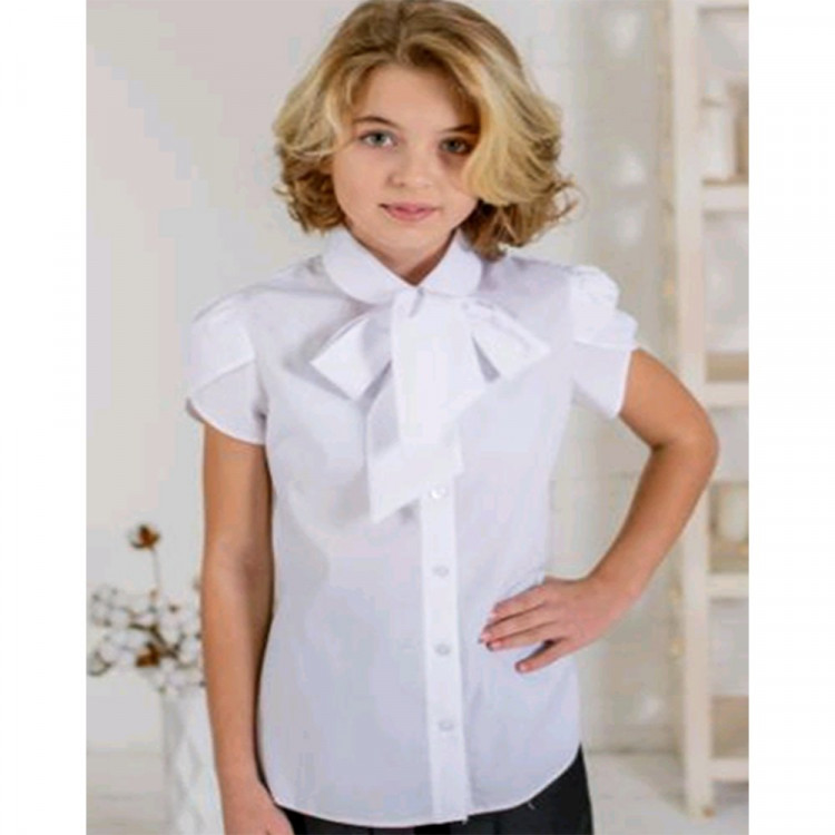 Блузка для девочки (Ажур) короткий рукав цвет белый арт.0080К размерный ряд 30/128-36/146