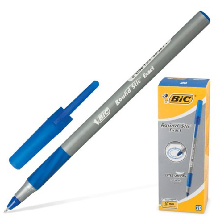 Ручка шариковая непрозрачный корпус  резиновый упор (BIC) Round Stic Exact син 0,7мм арт.BC918543