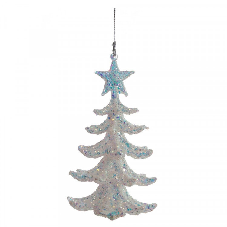 Украшение декор.подвеска пластик "Елка" 12,5см цв.белый перламутр арт.812517