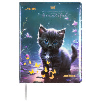 Дневник школьный твердая обложка кожзам (deVENTE) Beautiful Cat тиснение фольгой, отстрочка, ляссе арт.2020539