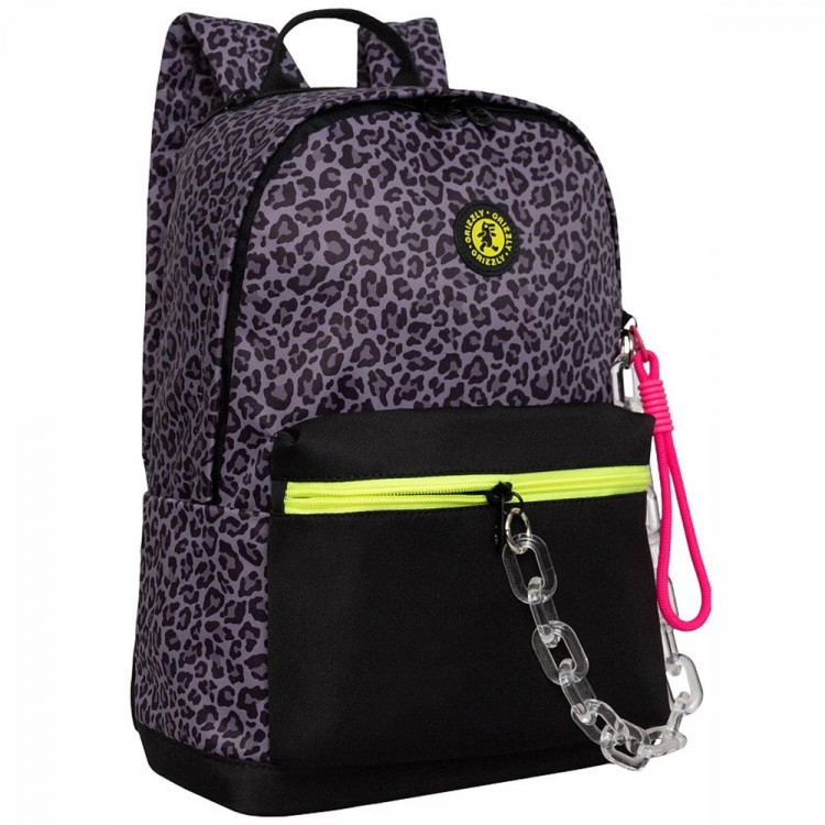 Рюкзак для девочек Grizzly арт.RXL-623-2/1 черный - серый 26х38х12 см