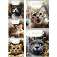 Тетрадь 12 листов линия (Prof-Press) Мордочки котиков цветная мелованная обложка ассорти арт.Т12-4877