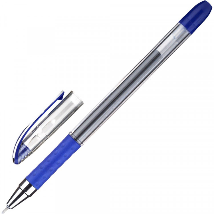 Ручка гелевая прозрачный корпус резиновый упор (Unimax) Max Gel синий, 0,5мм, игла арт.722472 (Ст.)