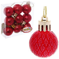 Набор шаров 03см 09шт/наб. "Рельефный узор" цв.красный арт.183-827