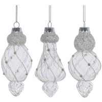 Украшение декор.подвесное стекло "Сосулька фигурная" 14см прозрачная с серебром арт.805687