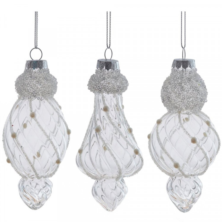 Украшение декор.подвесное стекло "Сосулька фигурная" 14см прозрачная с серебром арт.805687