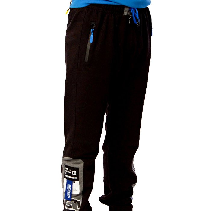 Брюки спортивные для мальчика арт.REV 9005 размер 32/128-44/164 трикотажные цвет черный с синим