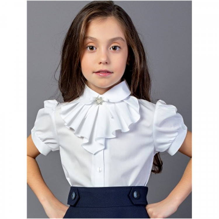 Блузка для девочки (Топтышка) короткий рукав цвет белый арт.5261 размерный ряд 32/128-40/152