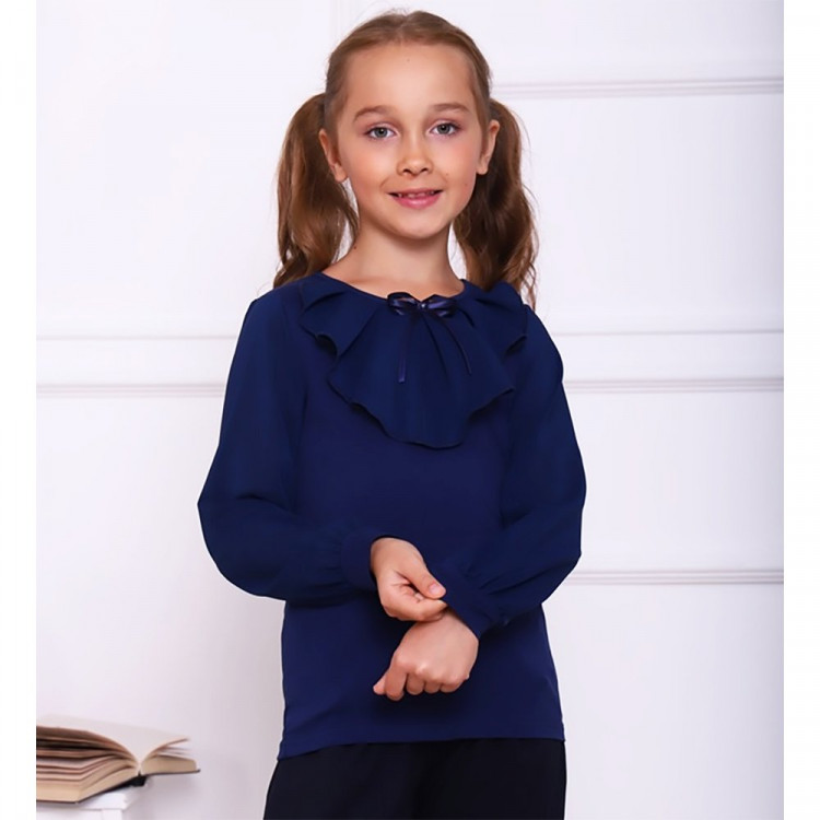 Джемпер для девочки трикотажный (Ликру) длинный рукав цвет темно-синий арт.0011 МИЛЕНУШКА размерный ряд 32/128-36/140