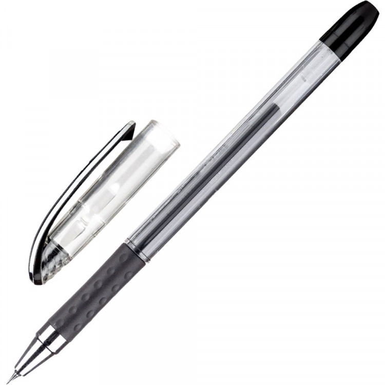 Ручка гелевая прозрачный корпус резиновый упор (Unimax) Max Gel черный, 0,5мм, игла арт.722473 (Ст.)
