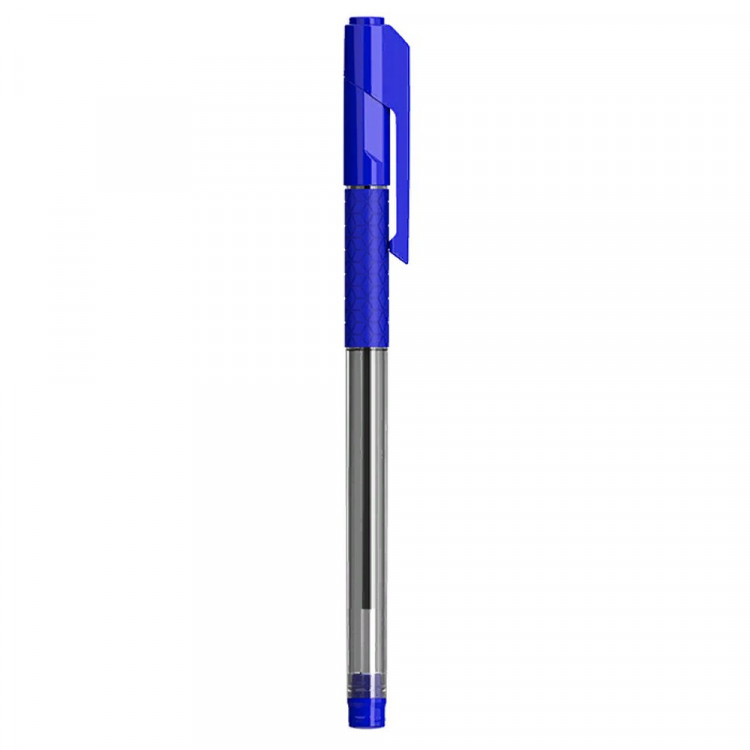 Ручка шариковая Deli Arrow прозрачный корпус, резиновый манжет, синяя 0,7мм,  арт.EQ01630