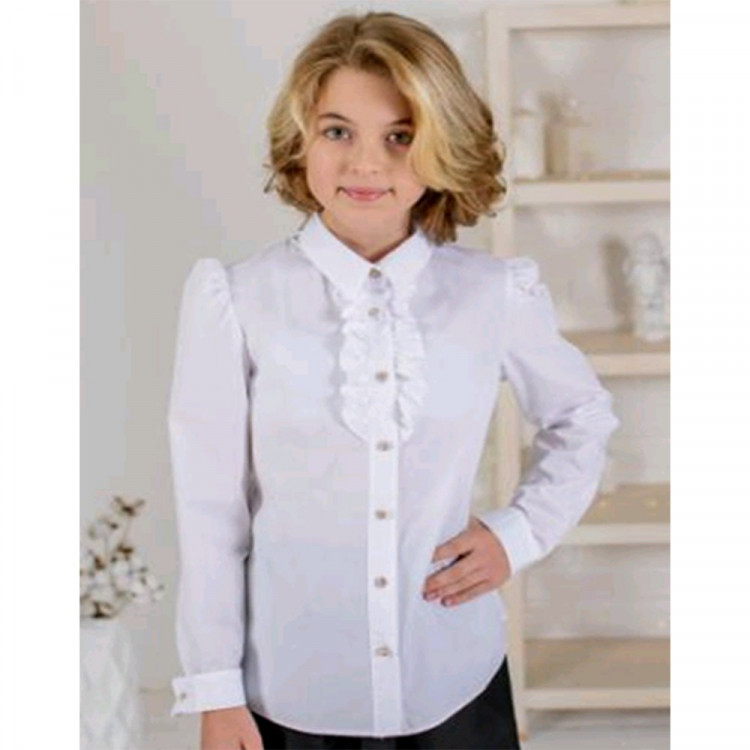 Блузка для девочки (Ажур) длинный рукав цвет белый арт.0081Д размерный ряд 30/128-36/146