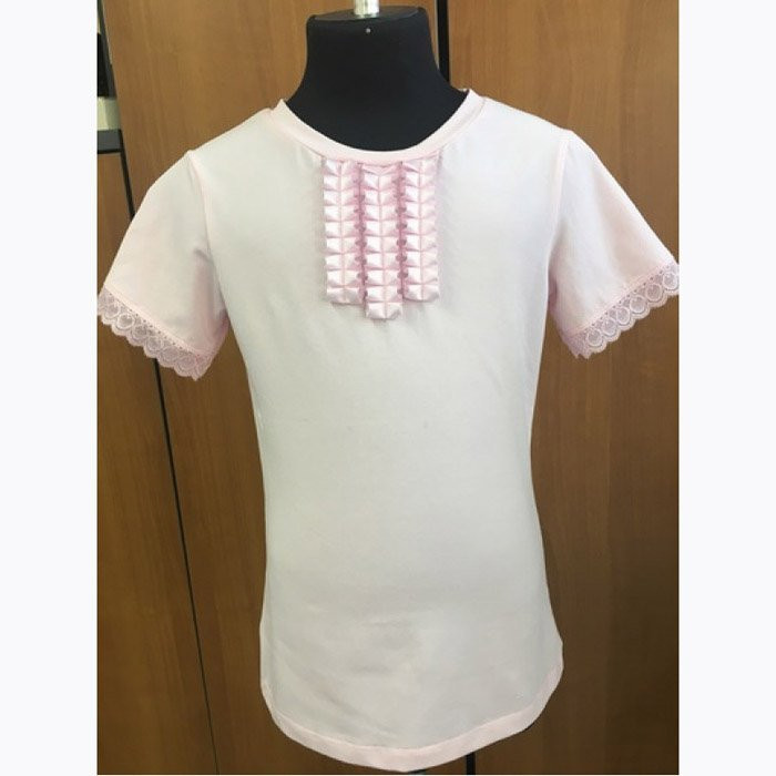 Джемпер для девочки трикотажный (Ликру) короткий рукав цвет розовый арт.1130 размер 140