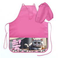 Фартук для детского творчества (ОНИКС) арт ФН-41-1 тонкий с 2 карманами, с нарукавниками Серый котик 535*445 мм