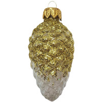Украшение на ёлку стекло 08см "Шишка в снегу" прозрачная золотая п/у арт.ФУ-2-90/П1
