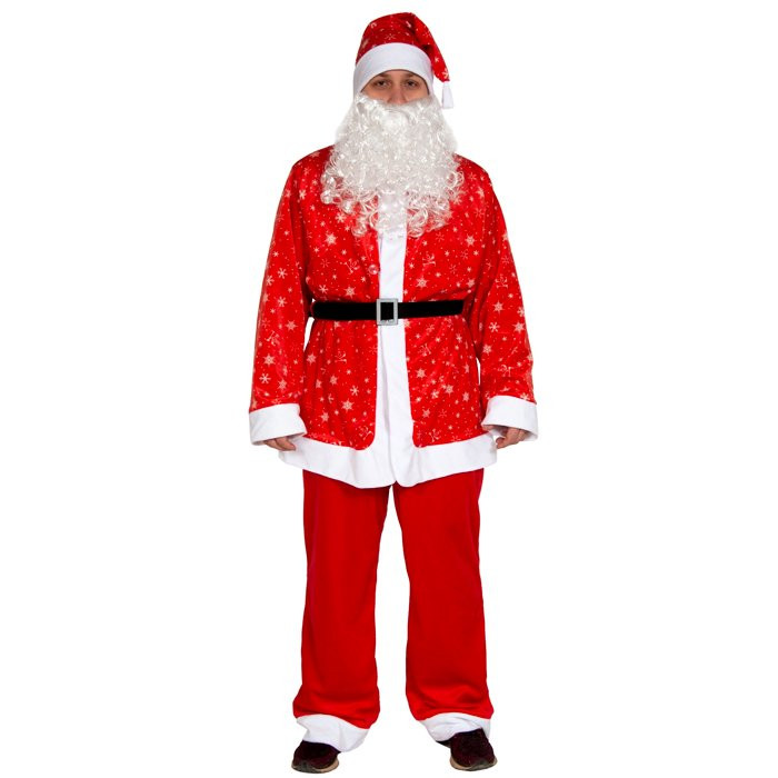 Костюм взрослый Санта Клаус (рубашка,брюки,колпак,пояс,борода) р.52-54 плюш арт.1002-L