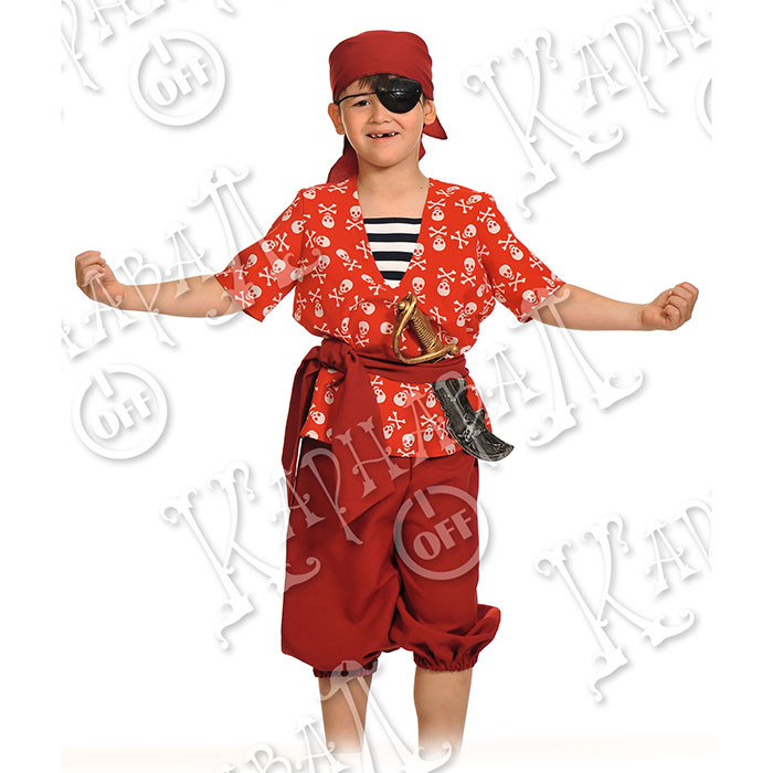 Костюм для мальчика Пират Гарри (рубаха,шорты,пояс,сабля,косынка,повязка) р.98-116 ткань арт.5060-ХS
